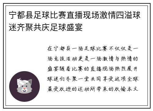 宁都县足球比赛直播现场激情四溢球迷齐聚共庆足球盛宴